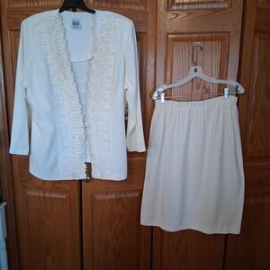 R&M Richards Cream Skirt Set with Ruffle Detail